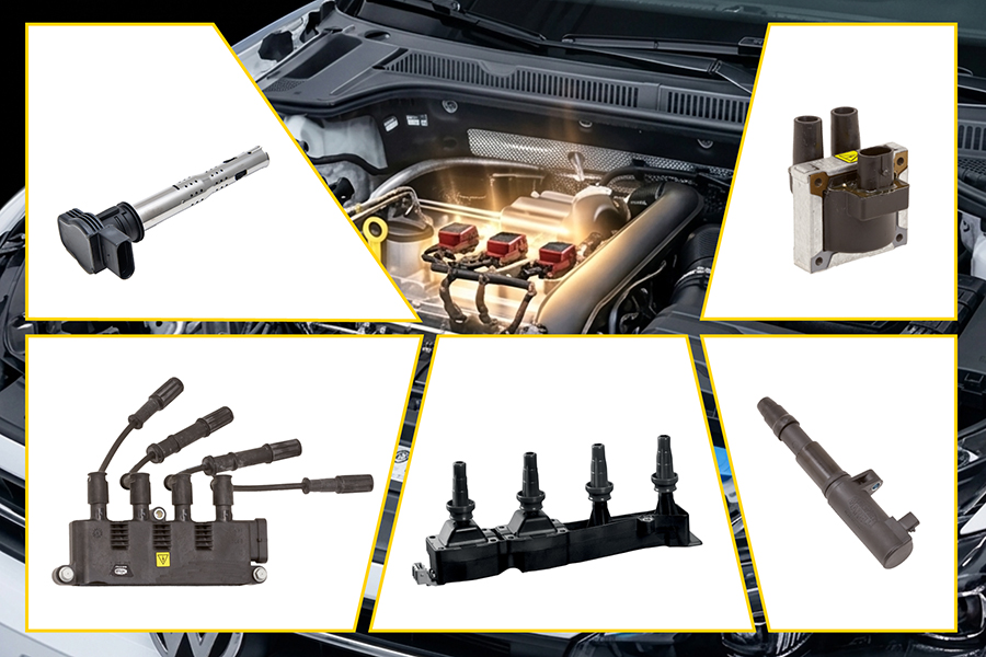 Bobines d’allumage OE sur moteur et différents types aftermarket : crayon, standard, plug top et coil near plug