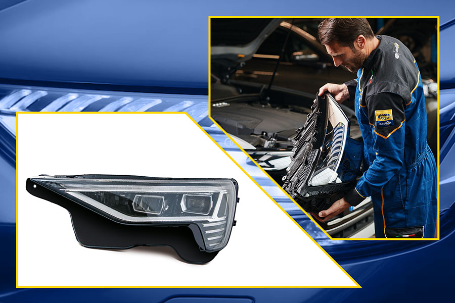 Technicien Magneti Marelli Checkstar remplace un projecteur OE sur le véhicule